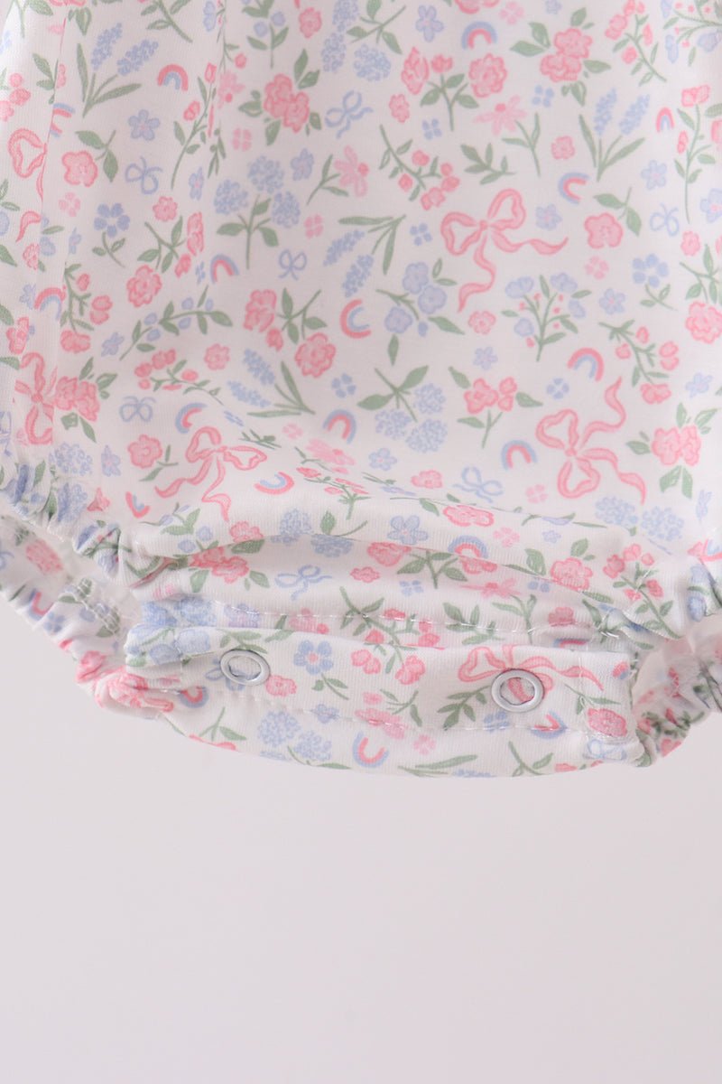 Blue Floral Print Ruffle Bubble - Abbies Place