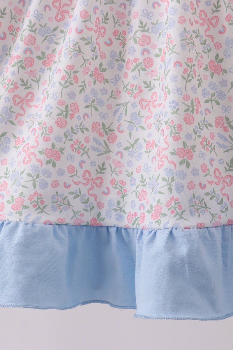 Blue Floral Print Ruffle Dress - Abbies Place