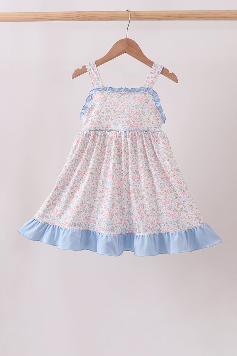 Blue Floral Print Ruffle Dress - Abbies Place