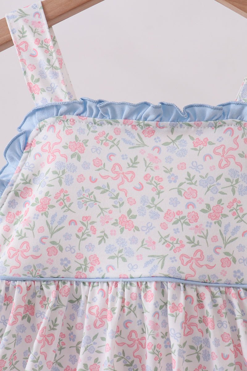 Blue Floral Print Ruffle Dress - Abbies Place
