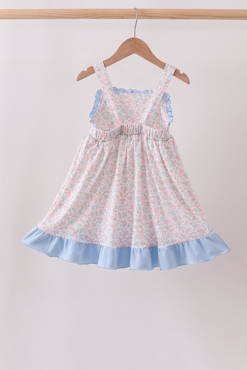 Blue Floral Print Ruffle Dress - Abbies Place