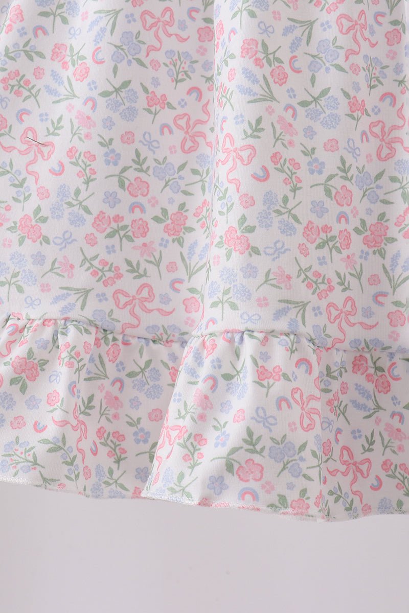 Blue Floral Print Ruffle Shorts Set - Abbies Place