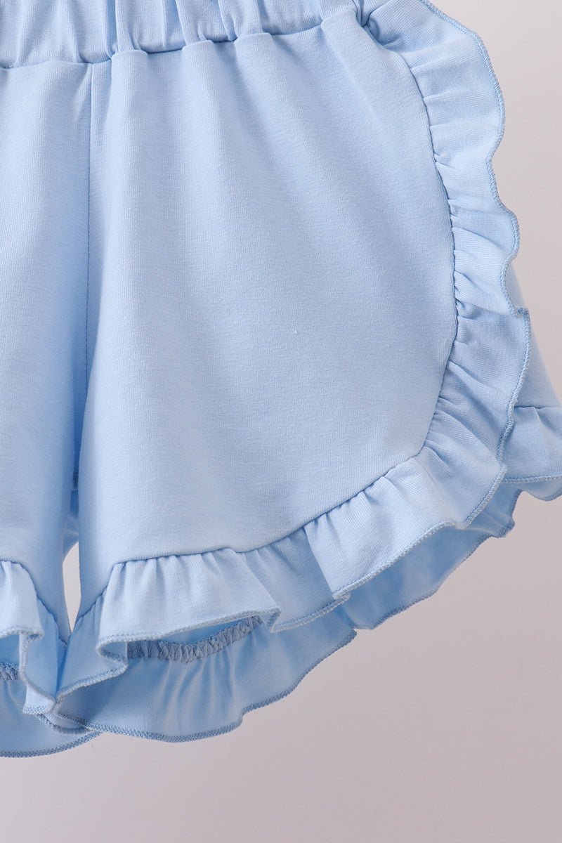 Blue Floral Print Ruffle Shorts Set - Abbies Place