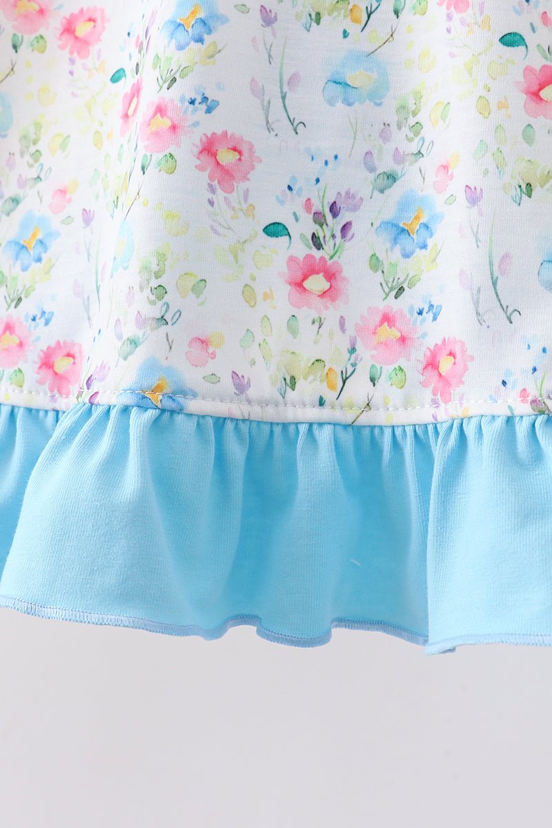 Blue Floral Ruffle Set - Abbies Place