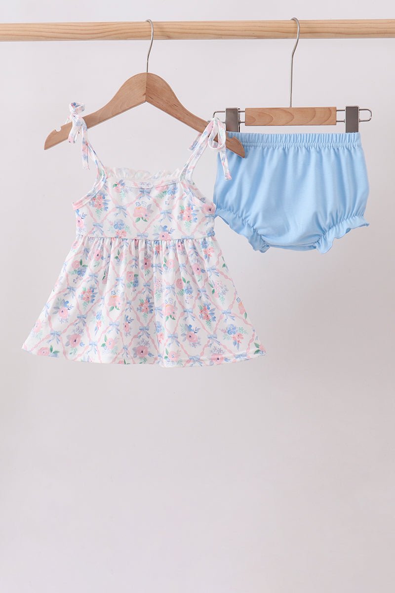 Blue Floral Smocked Bloomer Set - Abbies Place