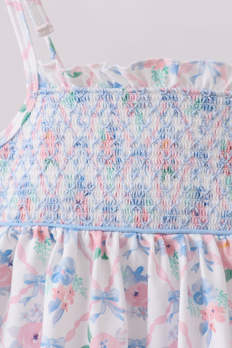 Blue Floral Smocked Bloomer Set - Abbies Place