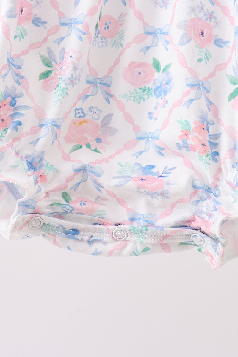 Blue Floral Smocked Bubble - Abbies Place