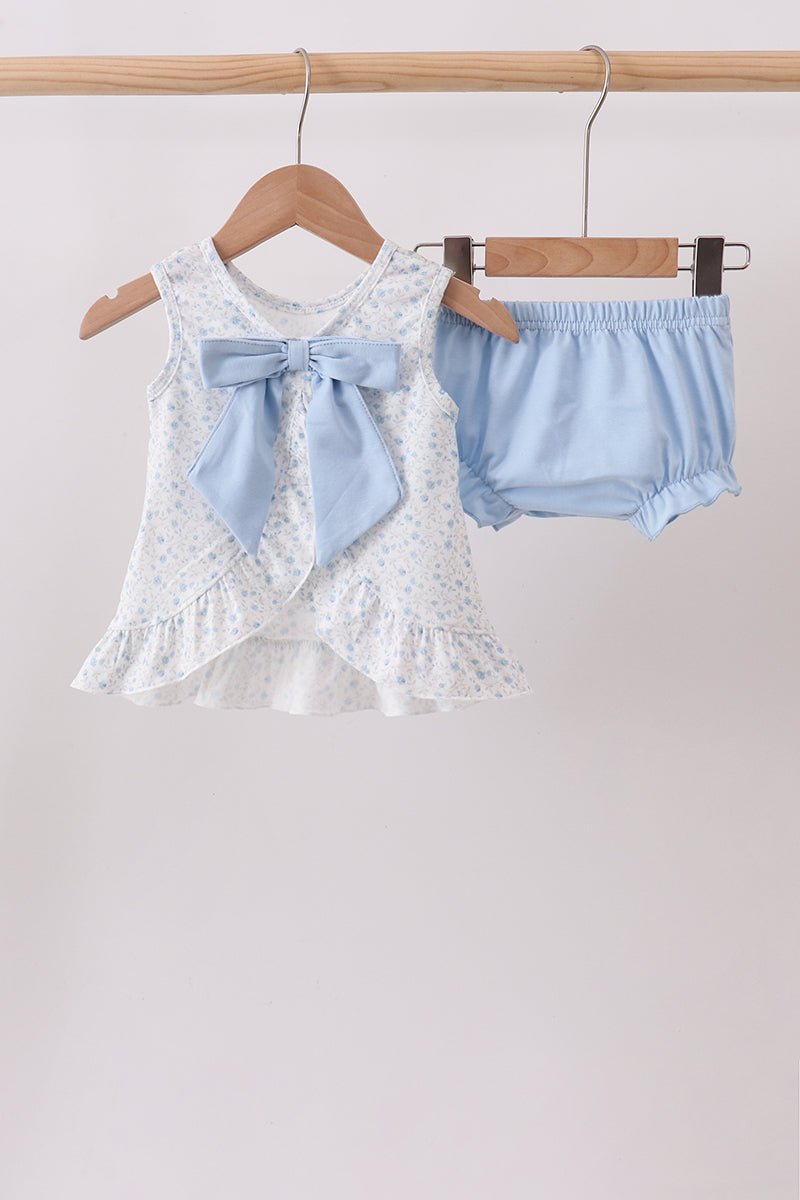 Blue Floral Smocked Ruffle Bloomer Set - Abbies Place