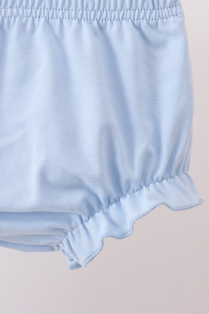 Blue Floral Smocked Ruffle Bloomer Set - Abbies Place