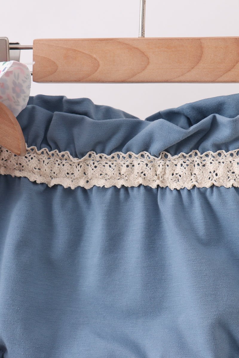 Blue Floral Smocked Ruffle Bloomer Set - Abbies Place