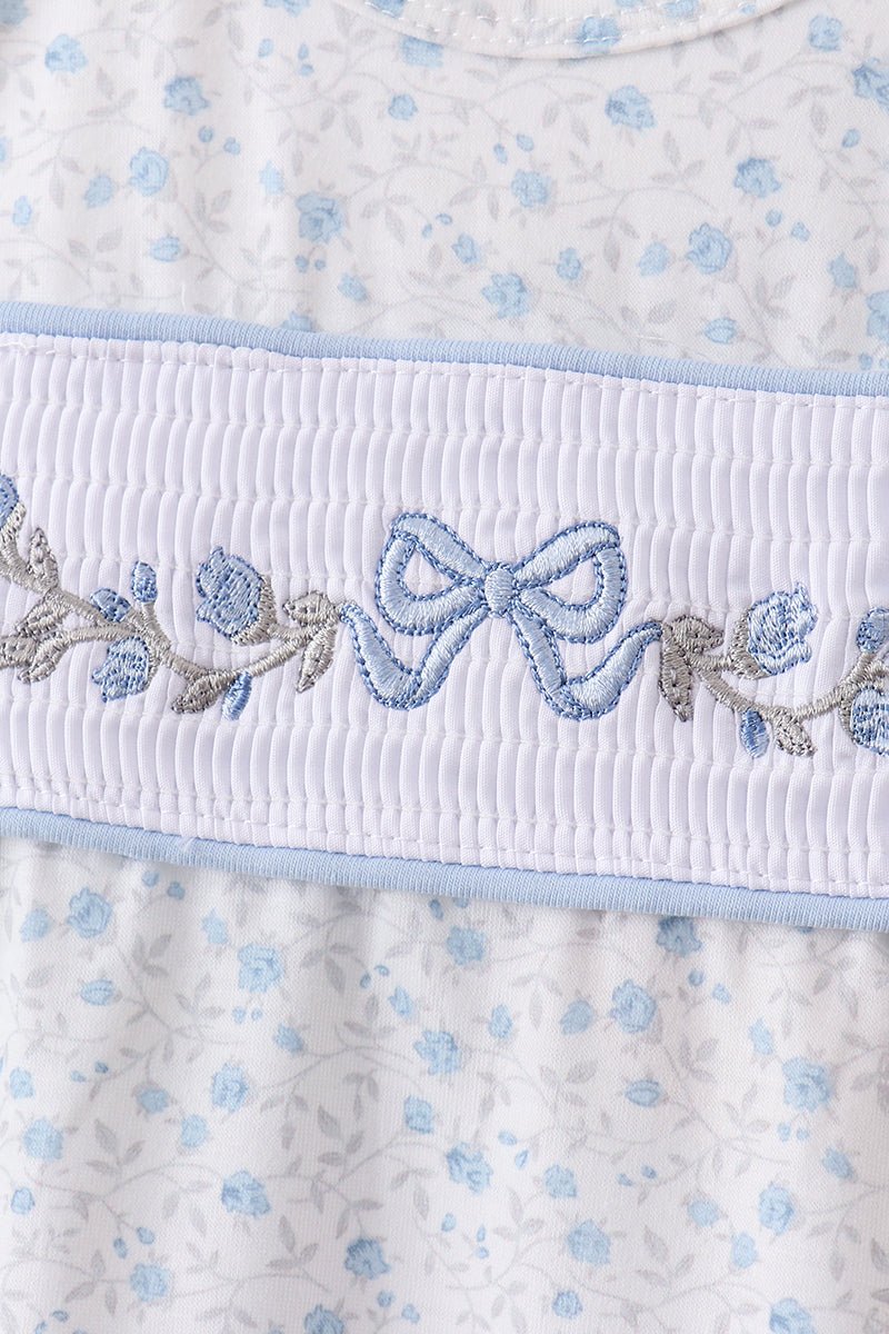 Blue Floral Smocked Ruffle Bloomer Set - Abbies Place