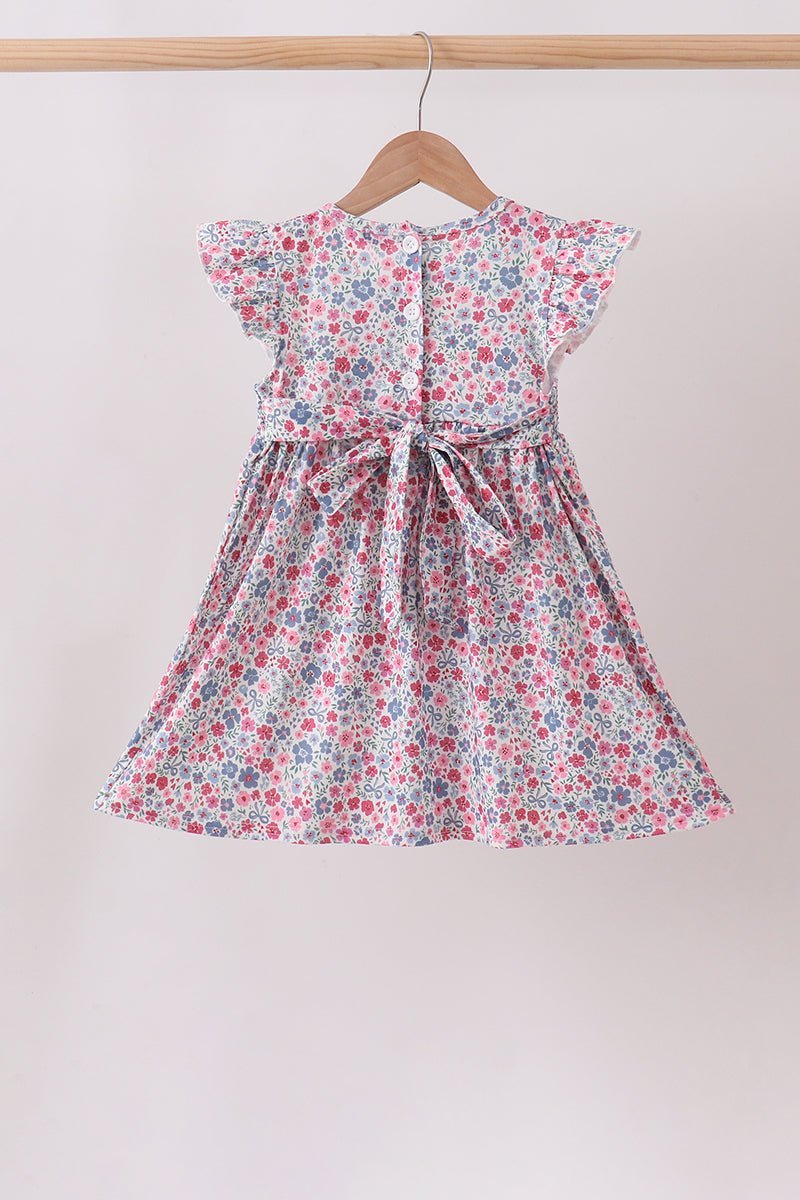 Blue Floral Smocked Ruffle Dress - Abbies Place