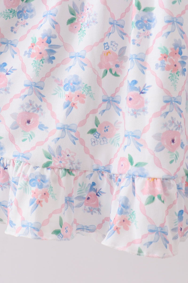 Blue Floral Smocked Ruffle Dress - Abbies Place