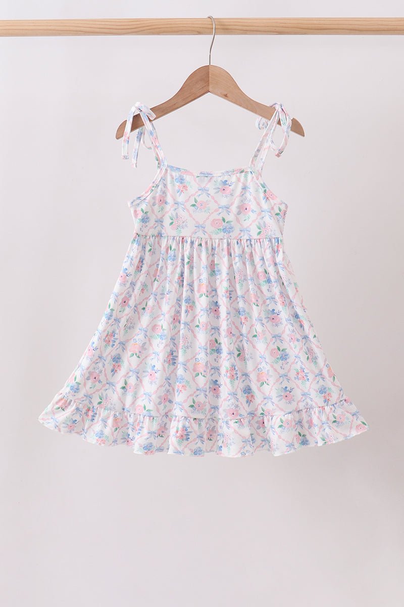 Blue Floral Smocked Ruffle Dress - Abbies Place