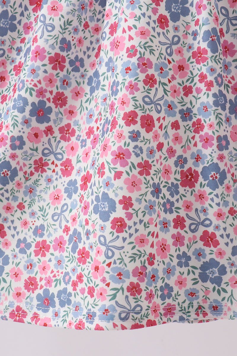 Blue Floral Smocked Ruffle Dress - Abbies Place