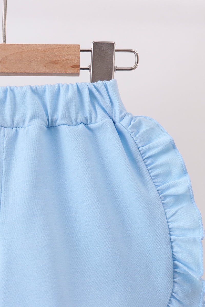 Blue Floral Smocked Ruffle Shorts Set - Abbies Place