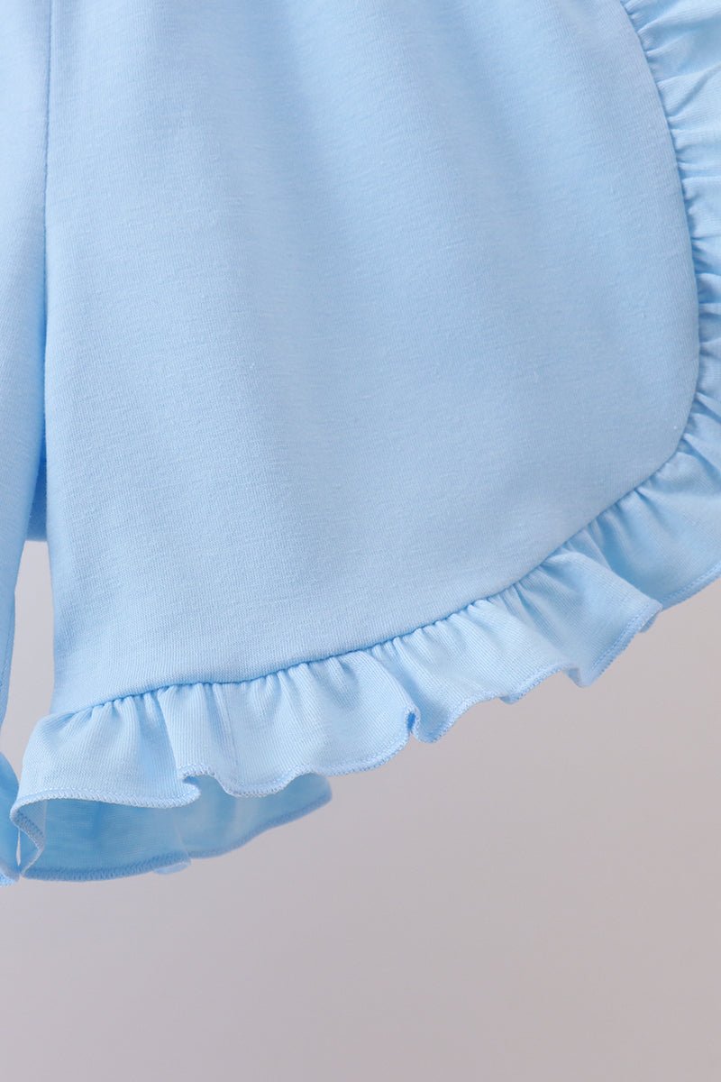 Blue Floral Smocked Ruffle Shorts Set - Abbies Place