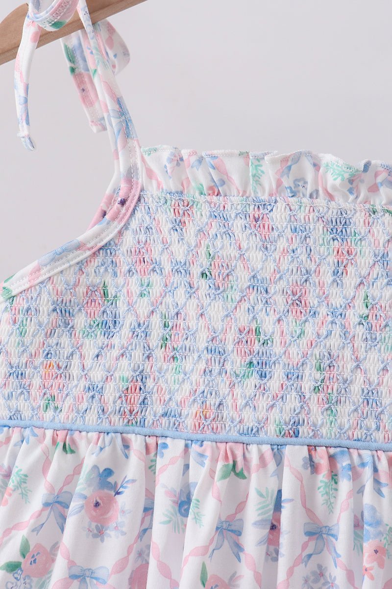 Blue Floral Smocked Ruffle Shorts Set - Abbies Place