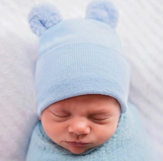 Blue Fuzzy Bear Ears Newborn Hat - Abbies Place