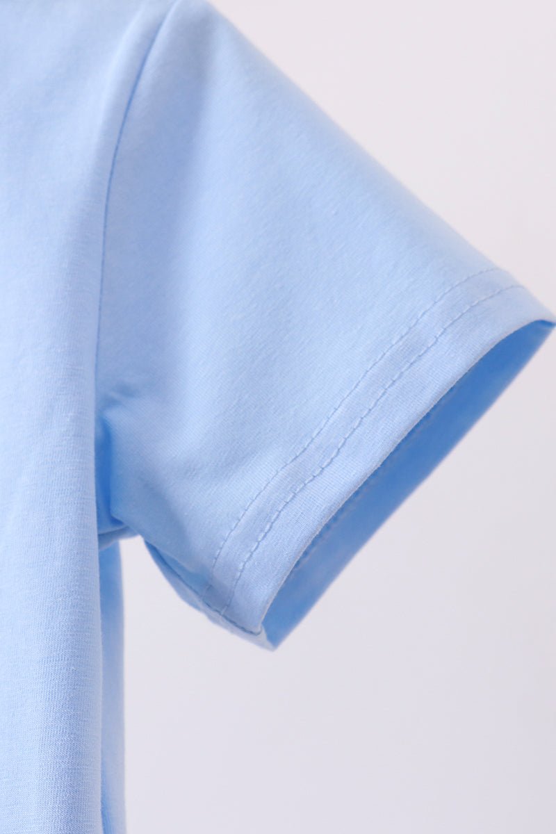 Blue ghost pumpkin embroidery top - Abbies Place