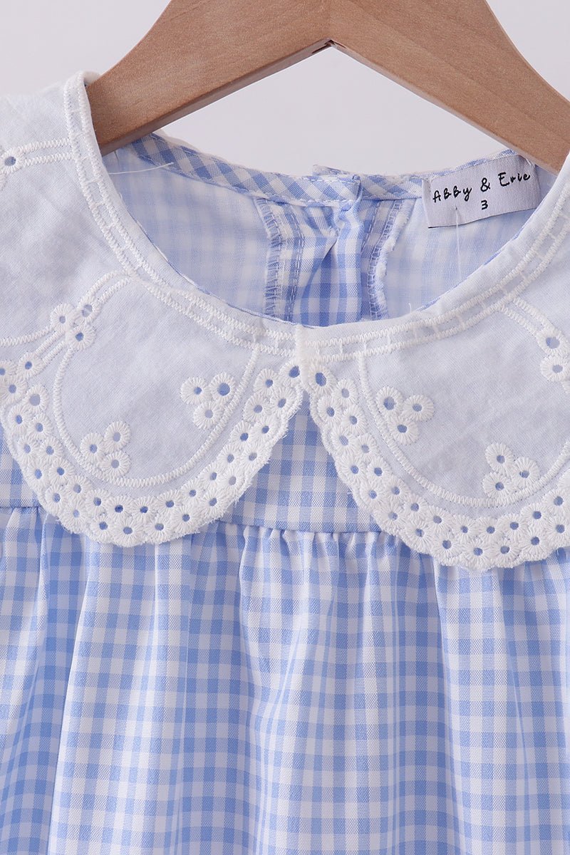 Blue Gingham Lace Ruffle Dress - Abbies Place
