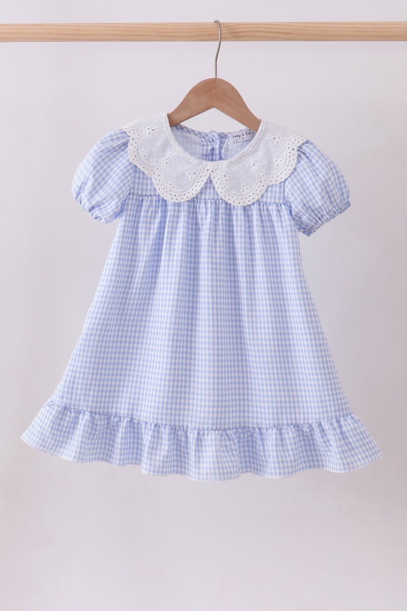 Blue Gingham Lace Ruffle Dress - Abbies Place