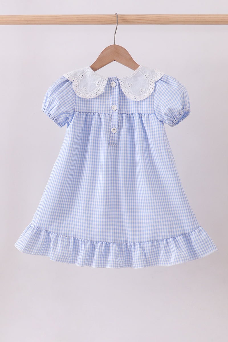 Blue Gingham Lace Ruffle Dress - Abbies Place
