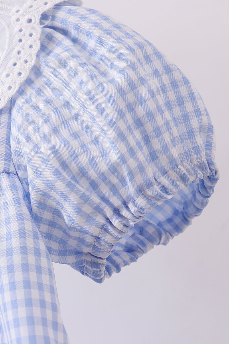 Blue Gingham Lace Ruffle Dress - Abbies Place