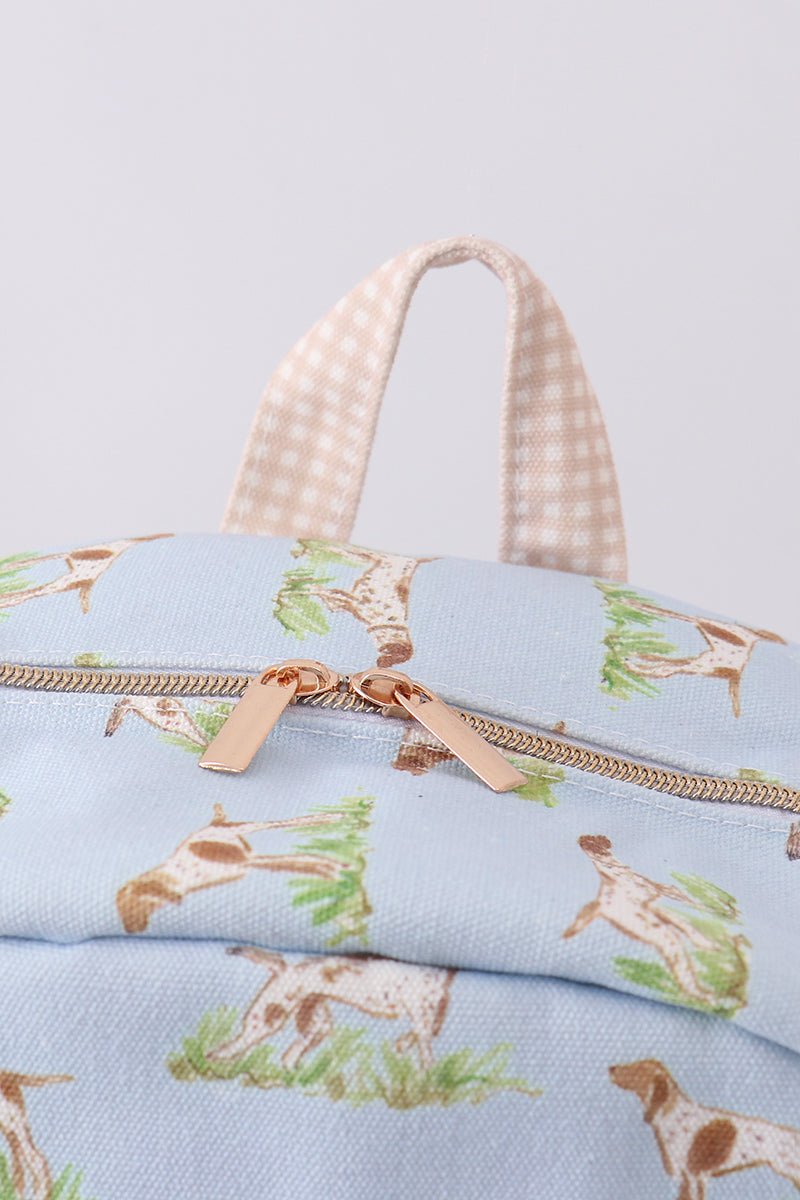 Blue hunting dog embroidery backpack - Abbies Place