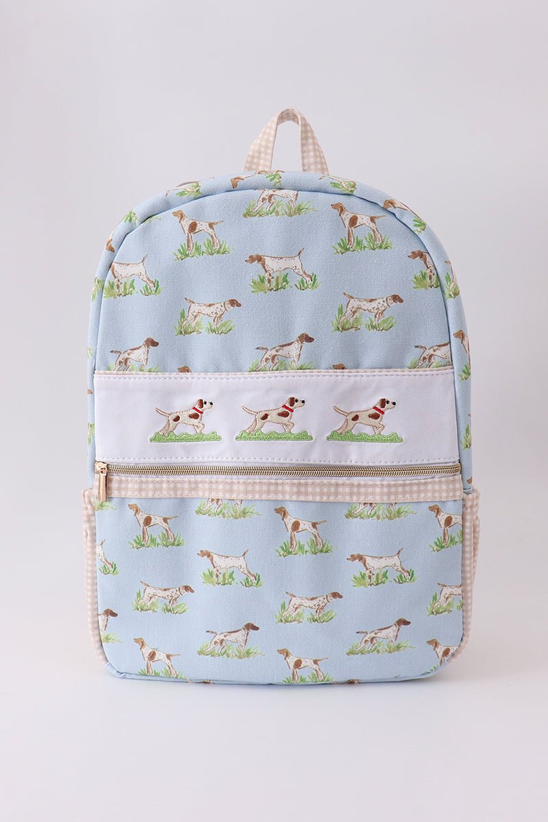 Blue hunting dog embroidery backpack - Abbies Place