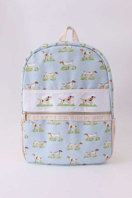 Blue hunting dog embroidery backpack - Abbies Place