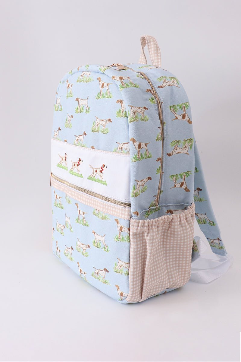 Blue hunting dog embroidery backpack - Abbies Place