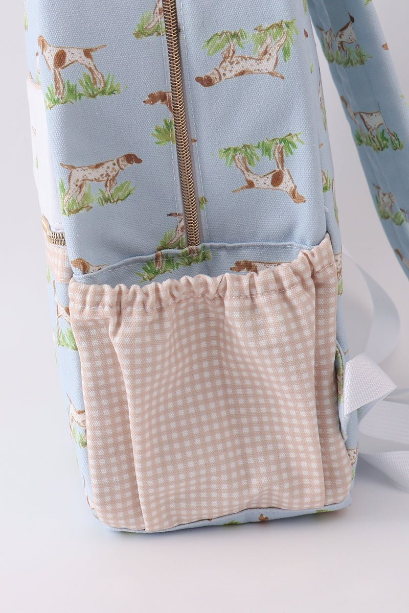 Blue hunting dog embroidery backpack - Abbies Place