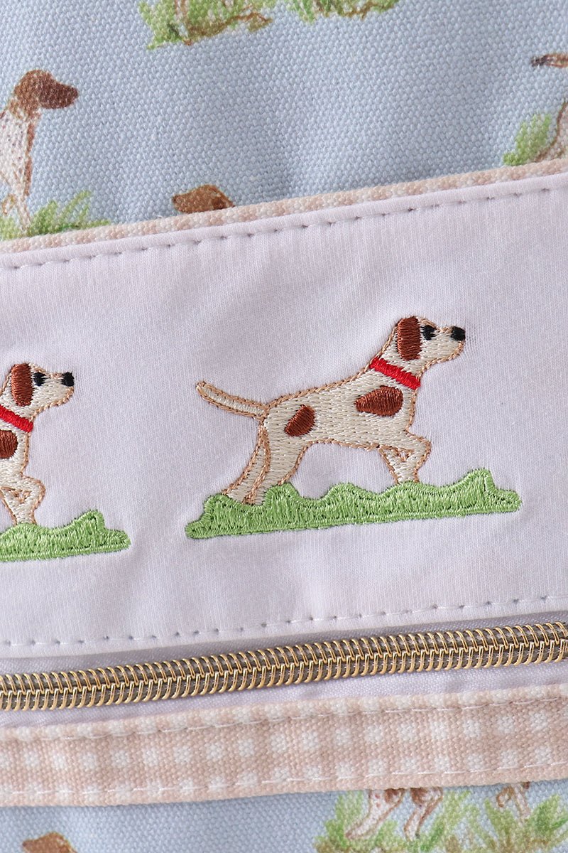 Blue hunting dog embroidery backpack - Abbies Place