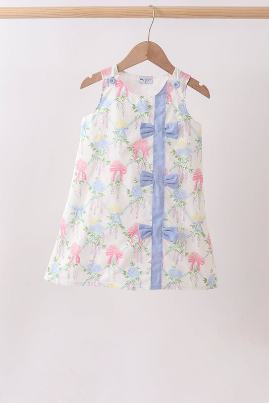 Blue Hydrangea Bow Dress - Abbies Place