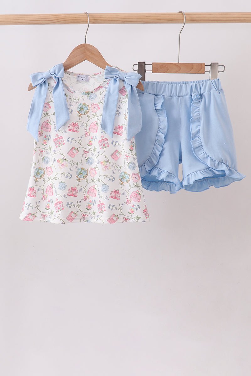Blue Hydrangea Ruffle Shorts Set - Abbies Place