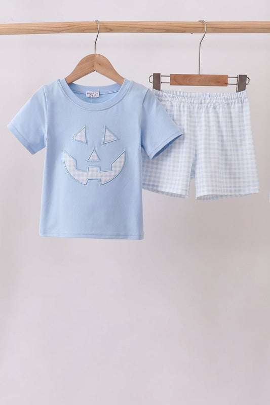 Blue Jack-O-Lantern Applique Shorts Set - Abbies Place