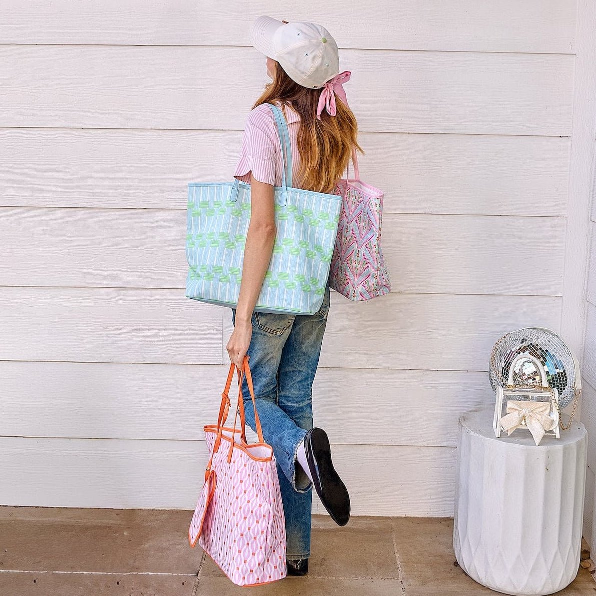 Blue Lattice Oversized Tote with Wallet - Abbies Place