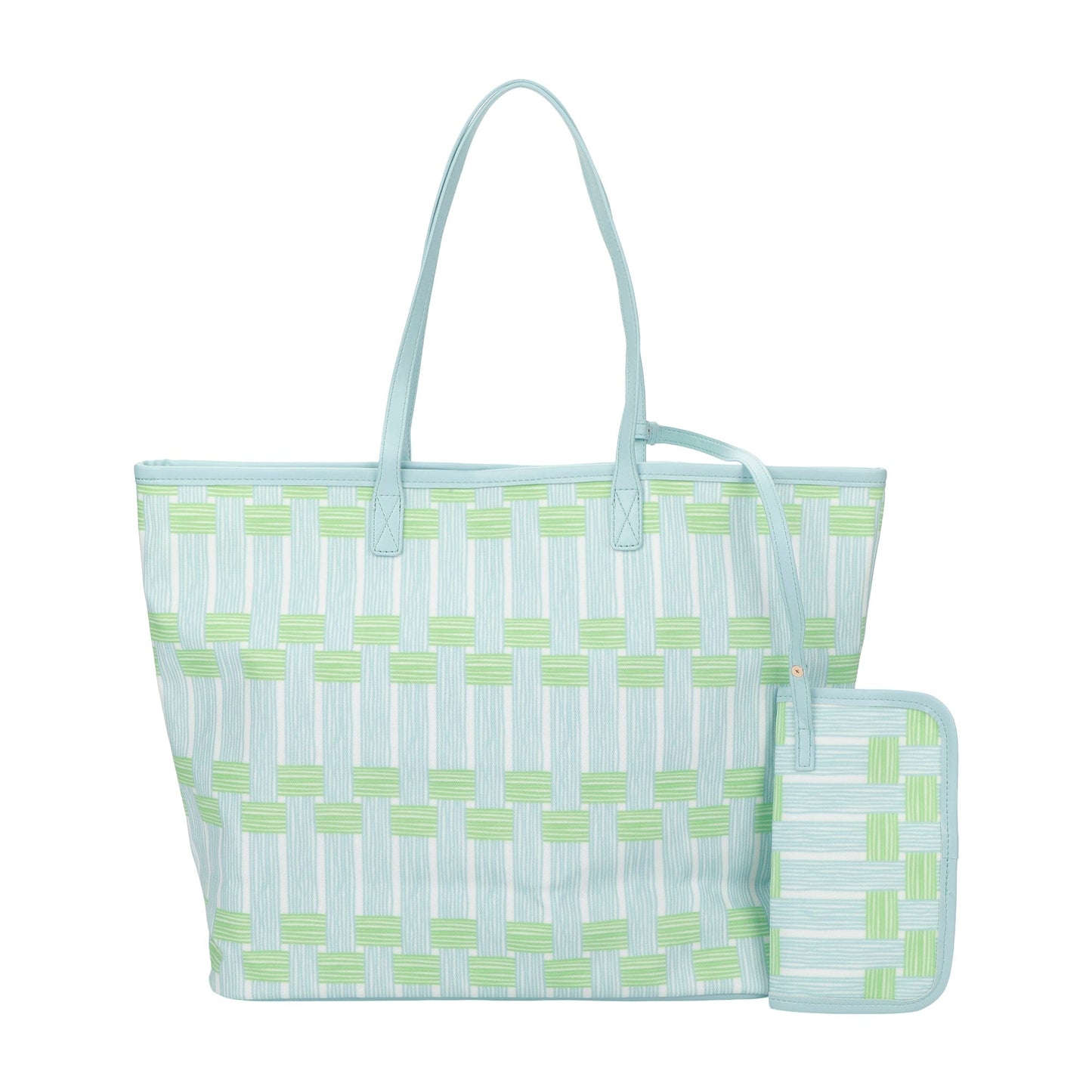 Blue Lattice Oversized Tote with Wallet - Abbies Place
