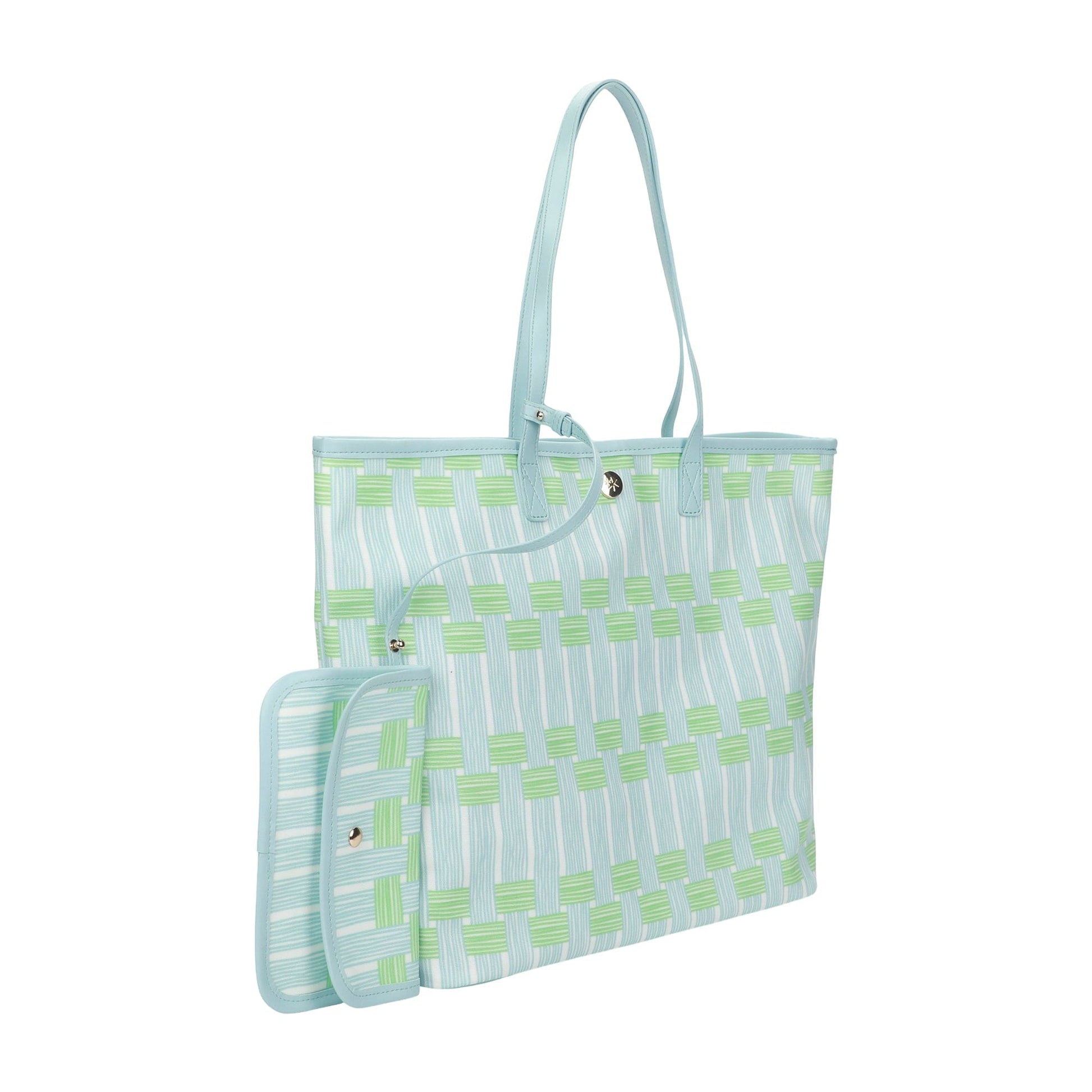 Blue Lattice Oversized Tote with Wallet - Abbies Place