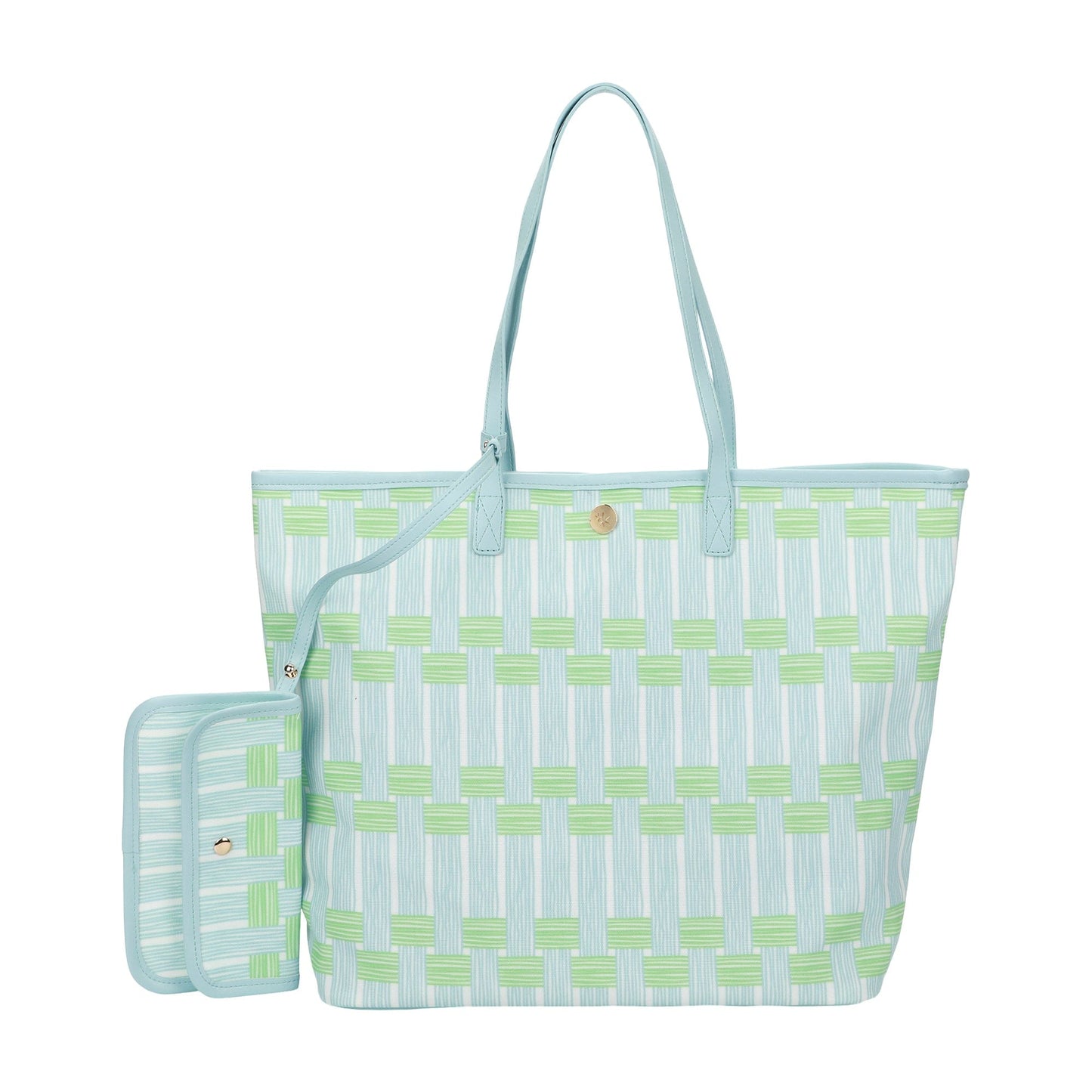 Blue Lattice Oversized Tote with Wallet - Abbies Place