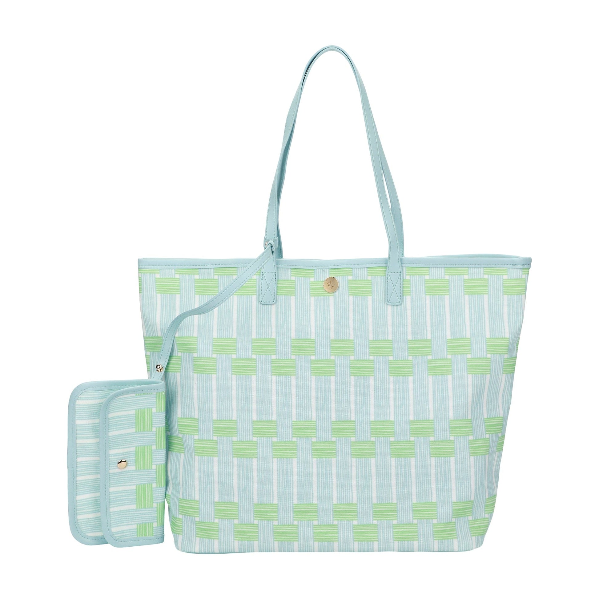Blue Lattice Oversized Tote with Wallet - Abbies Place