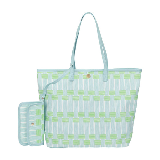Blue Lattice Oversized Tote with Wallet - Abbies Place