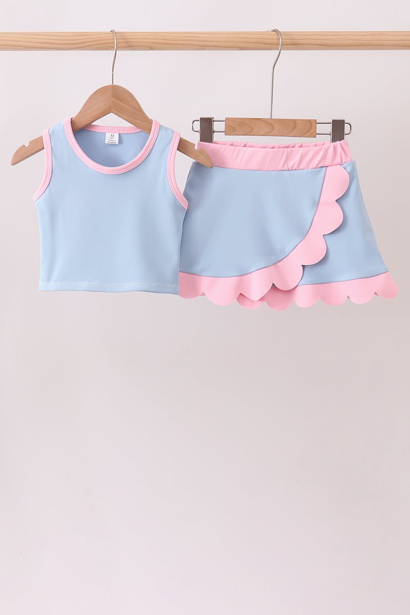 Blue Performance Scalloped Skorts Set - Abbies Place