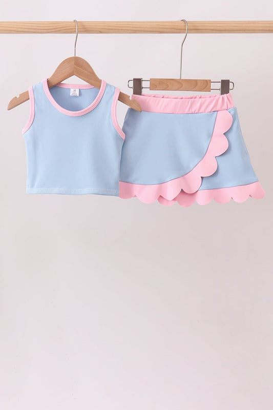 Blue Performance Scalloped Skorts Set - Abbies Place