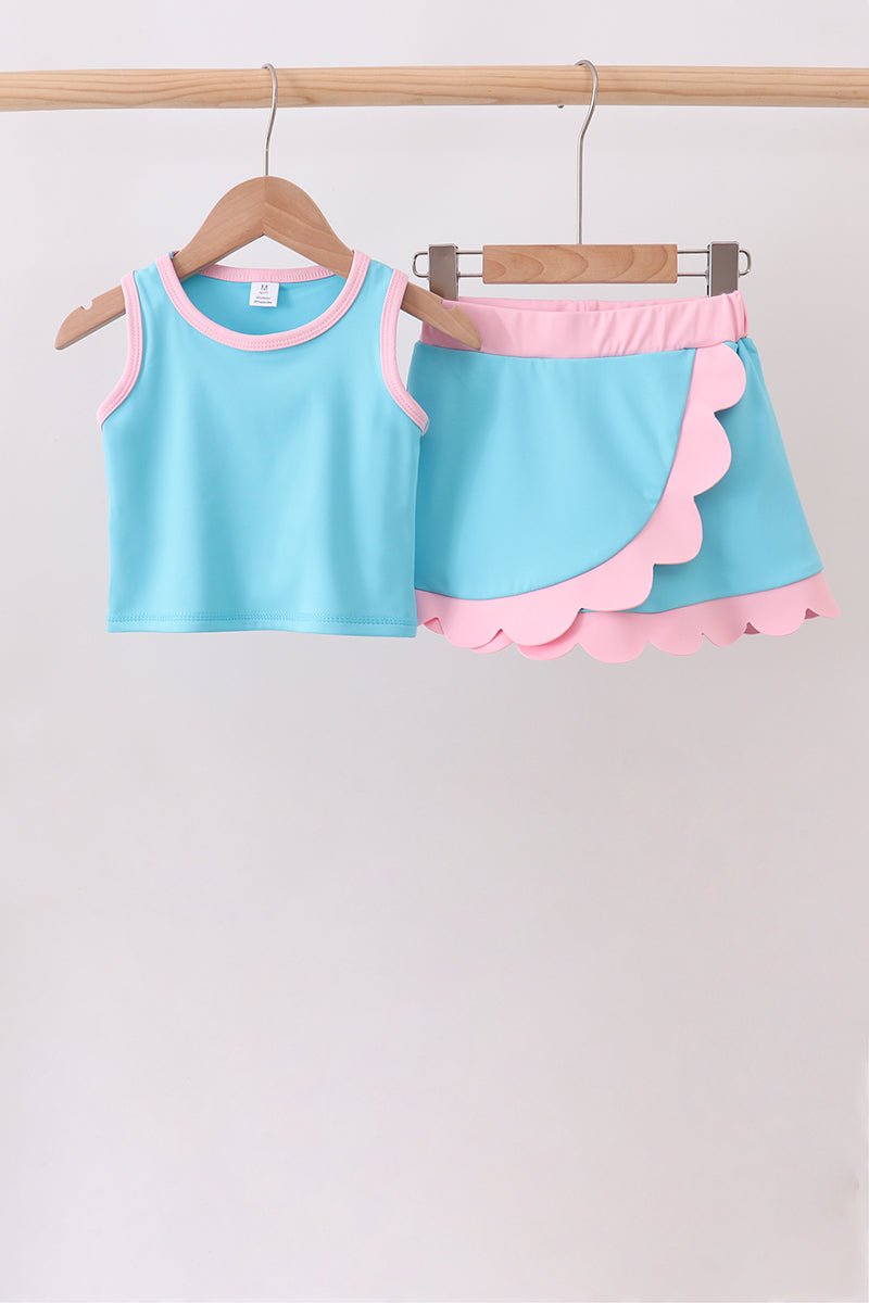 Blue Performance Scalloped Skorts Set - Abbies Place