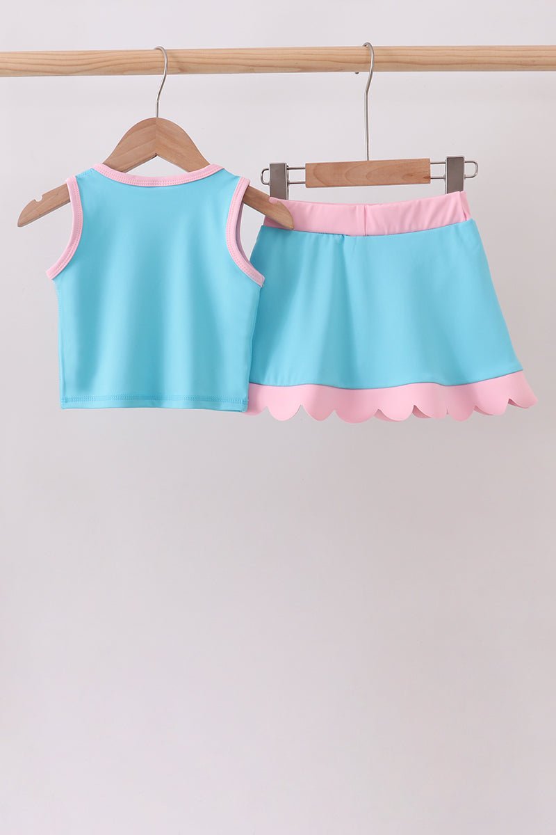 Blue Performance Scalloped Skorts Set - Abbies Place