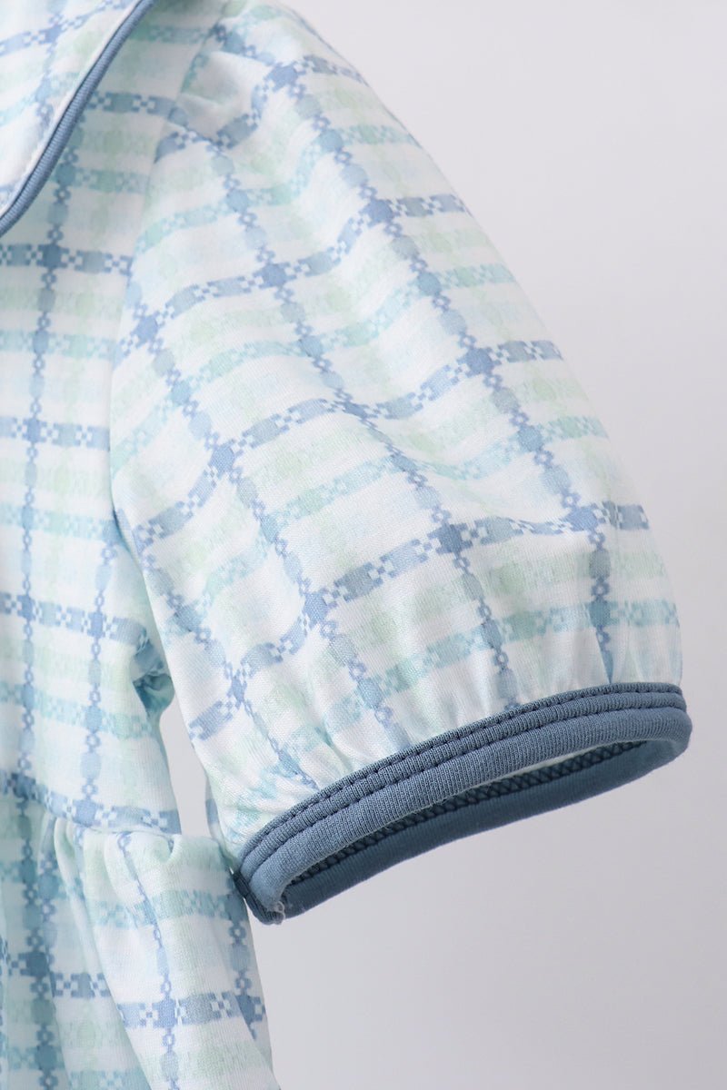 Blue plaid duck smocked ruffle shorts set - Abbies Place