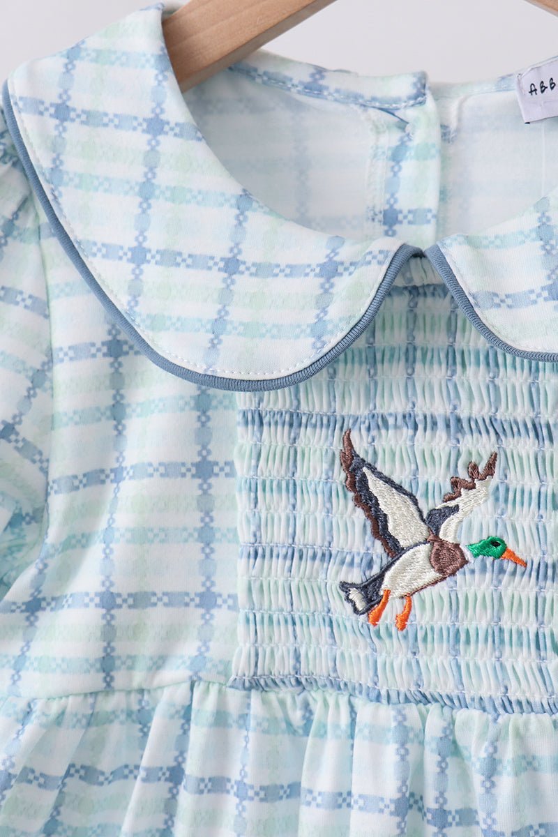 Blue plaid duck smocked ruffle shorts set - Abbies Place