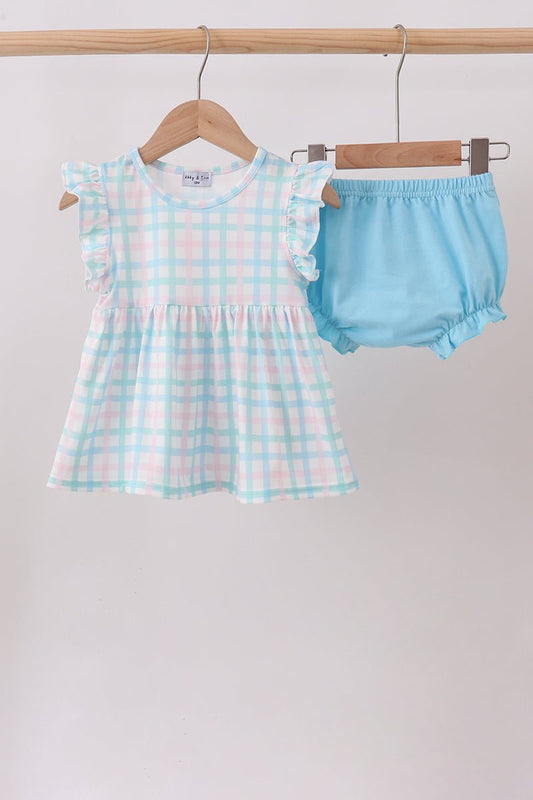 Blue Plaid Ruffle Bloomer Set - Abbies Place